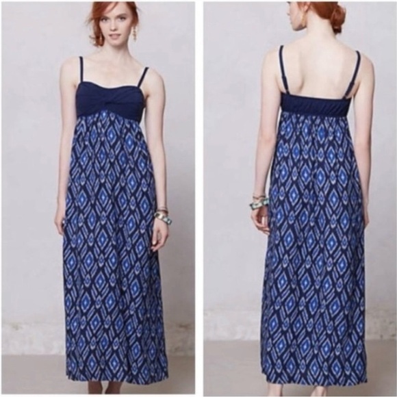 Anthropologie Lilka Cobalt Blue Ikat Maxi
Dress, Small Boho Hippie Summer Straps - Picture 1 of 8